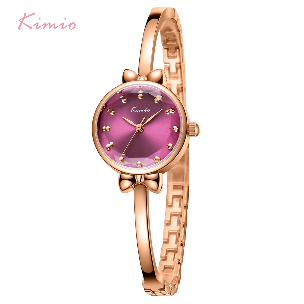 KIMIO Брендовые женские часы с маленьким бантом цвета розового золота
