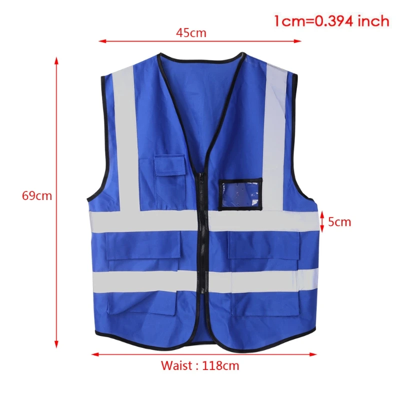 

Hi-Vis Safety Vest With Zipper Reflective Jacket Security Waistcoat 5 Pockets