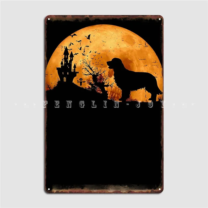 

Halloween Golden Retriever And Moon Poster Metal Plaque Home Painting Décor Pub Design Tin Sign Poster