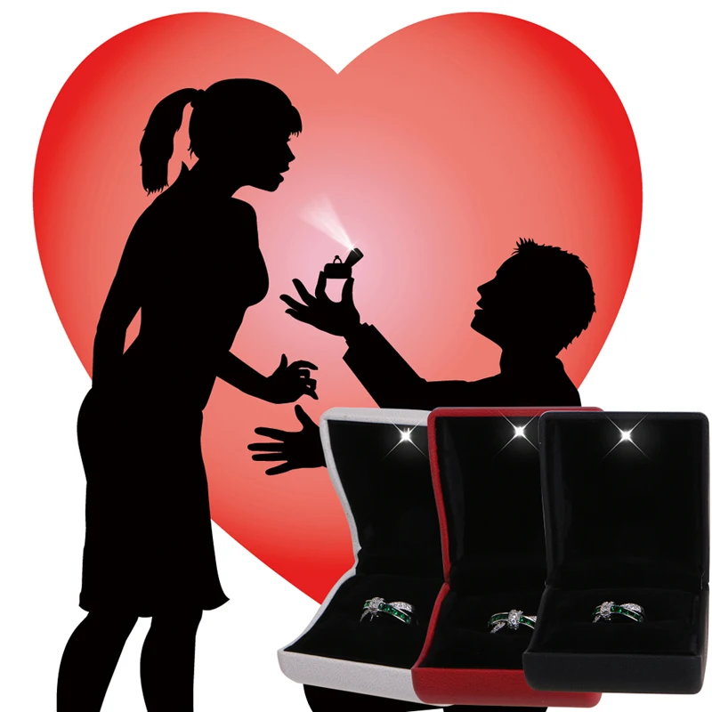 

LED Lighted Earring Ring Box Faux Leather Wedding Engagement Jewelry Display Hot