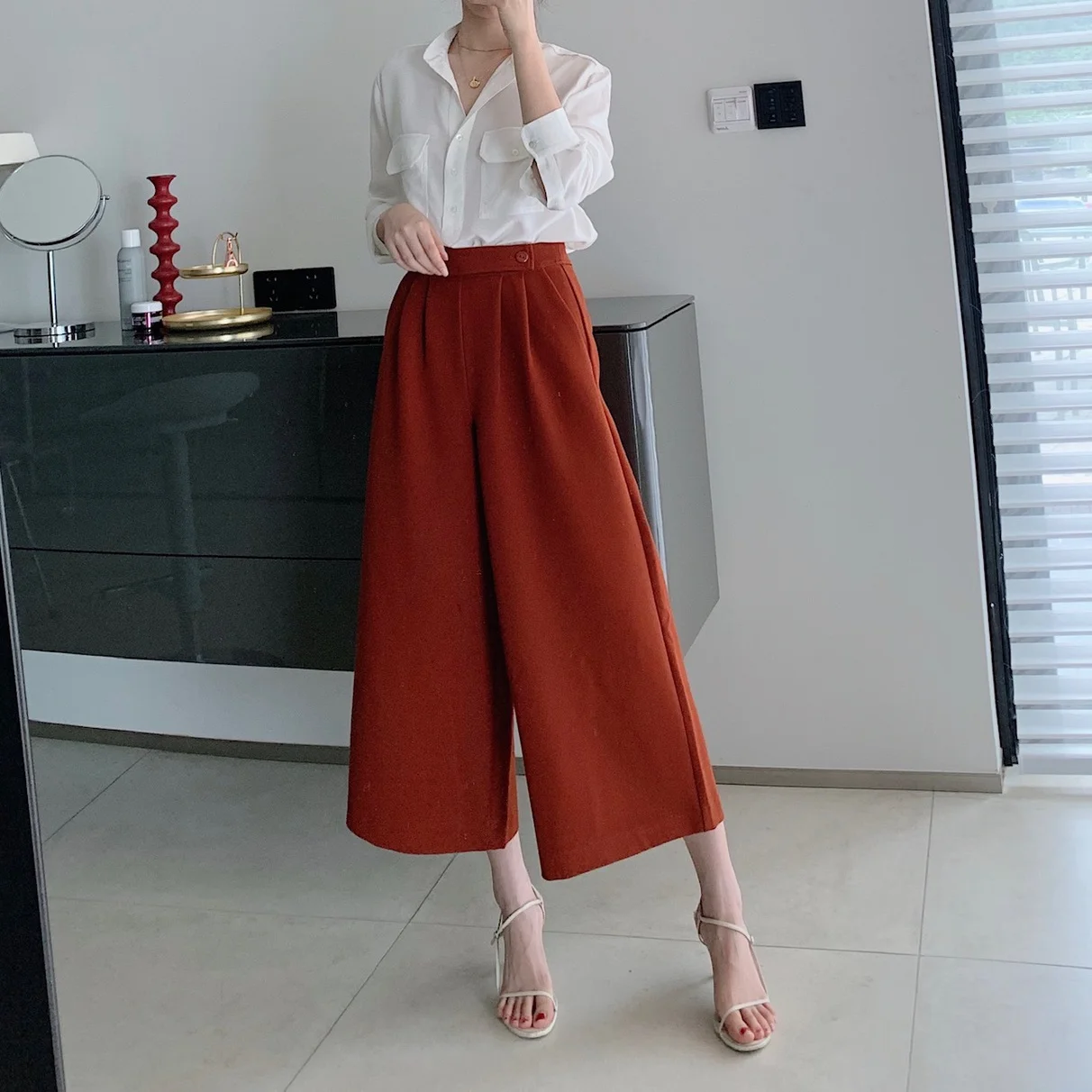 2021 Autumn and Winter New Thick High Length Waist Wide Leg Pants Ankle