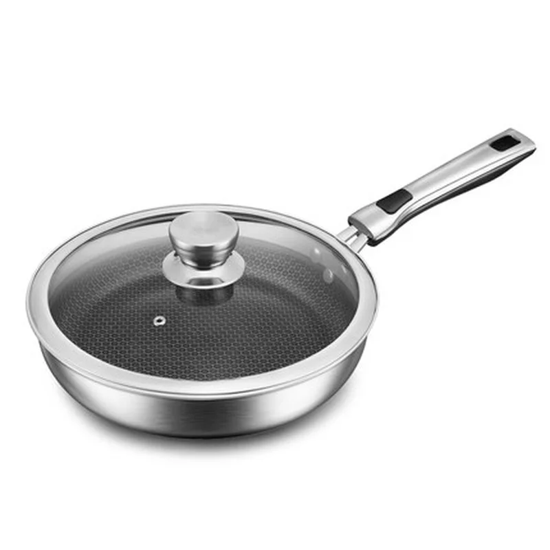 

304 Stainless Steel Frying Pan High Quality Uncoated Wok Household Cooking Frying Pan Non-stick Frying Egg Steak Pancake Pan