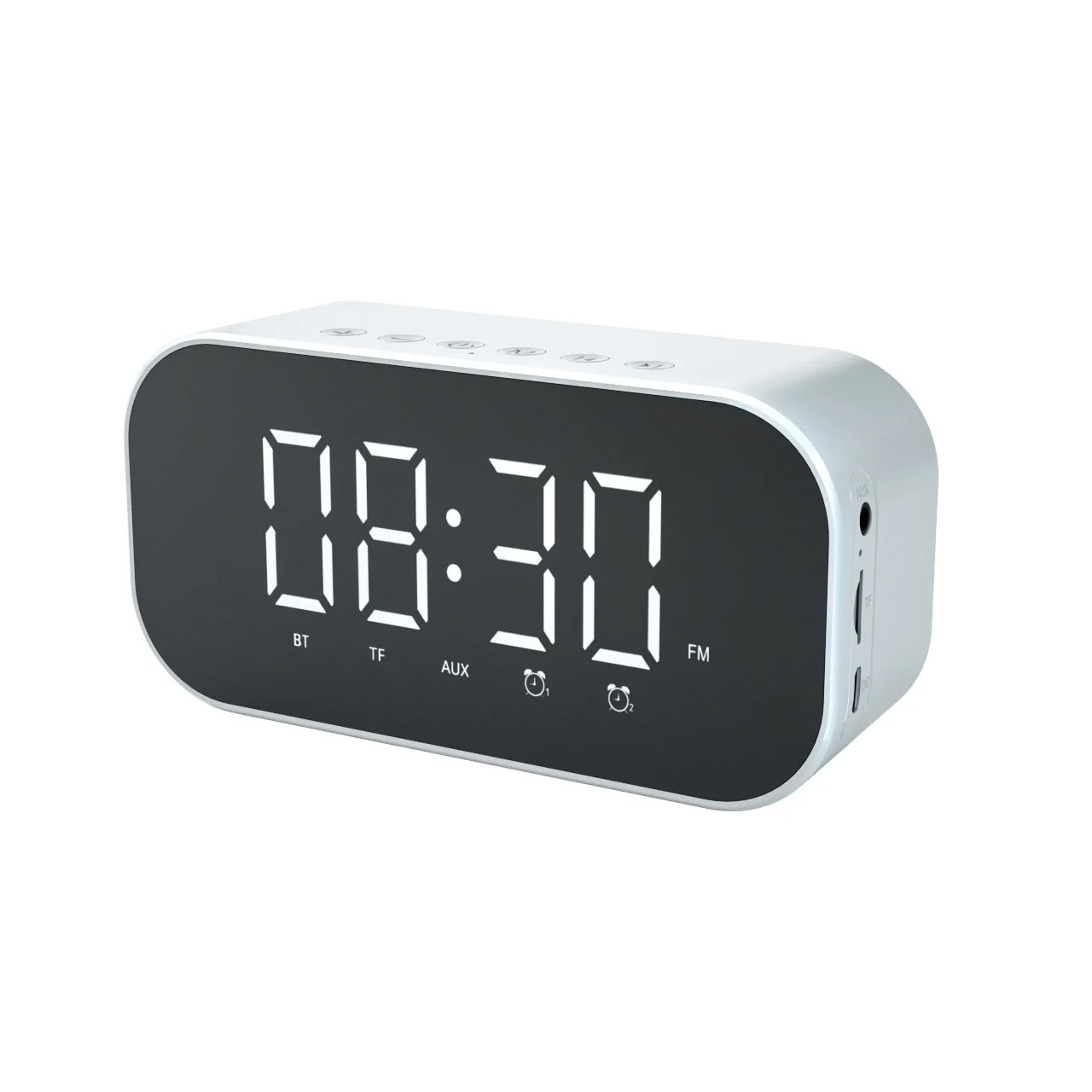 

Wireless Speaker White Bluetooth Speaker Mirror Screen Bedside Home 2000mAh Portable Stereo USB Speakers Alarm Clock Display