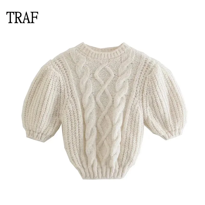 

Женский вязаный свитер с круглым вырезом, коротким рукавом