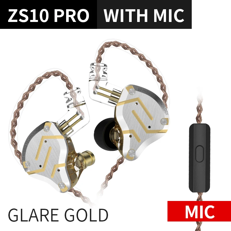 yellow with mic KZ ZS10 Pro 4BA 1DD гибридная технология наушники вкладыши HIFI бас металлические наушники Спорт шумоподавление Гарнитура ZSN ZSX ZST AS16 - Цвет: yellow with mic