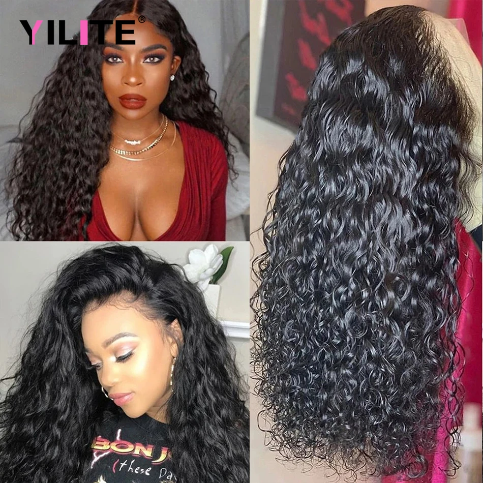 

Water Wave 13x4 Lace Frontal Human Hair Wigs 1B Black Color 100% Brazilian Human Hair Wigs Remy Hair Front HD Lace Front Wigs
