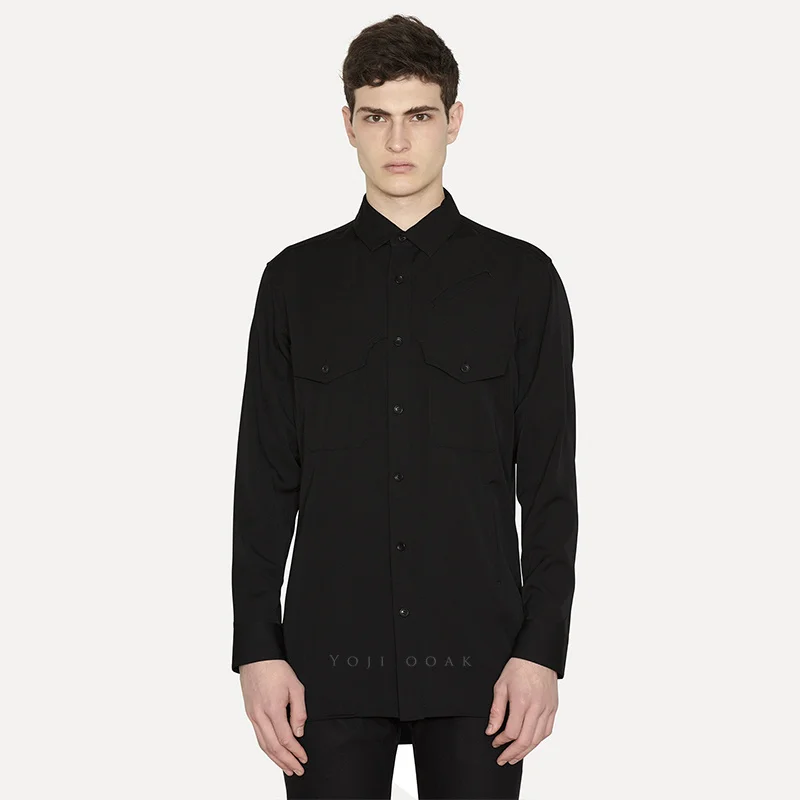 

traveler Multi-pocket jacket black shirt jacket overalls