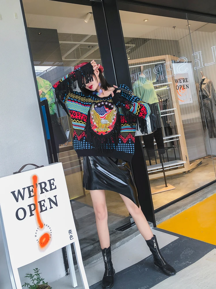 QING MO Plus Size Striped Women Sweater 2019 Animal Printed With Tassel Knitted Pullovers ZQY1782 | Женская одежда