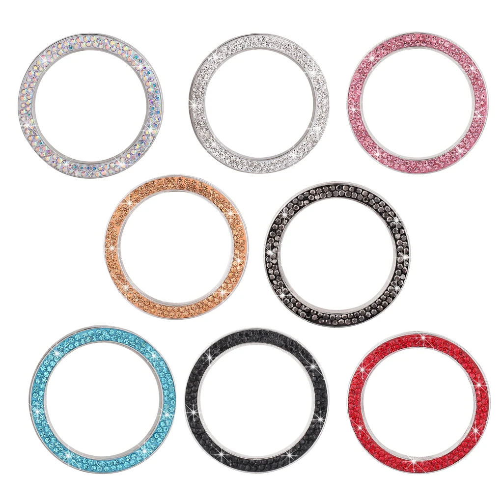 

Engine Start/Stop Push Button Ring, Diamond Crystal Style Shiny Decoration Keyless Car Power Control Cover Trim