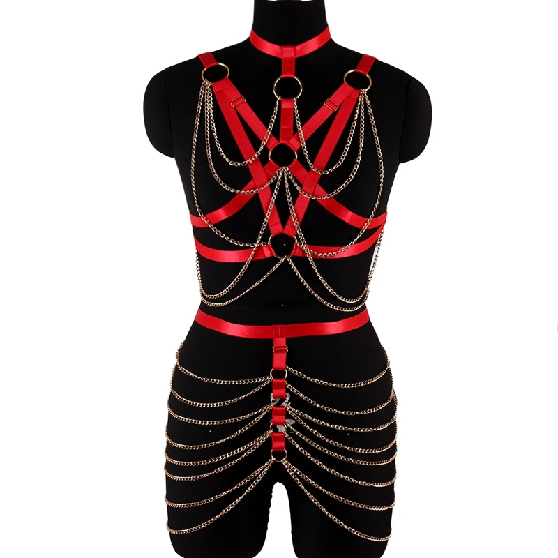 

Сексуальное женское белье в стиле панк на цепочке, комплект из 2 предметов, Женская многослойная юбка на цепочке в готическом стиле, Клубные ...