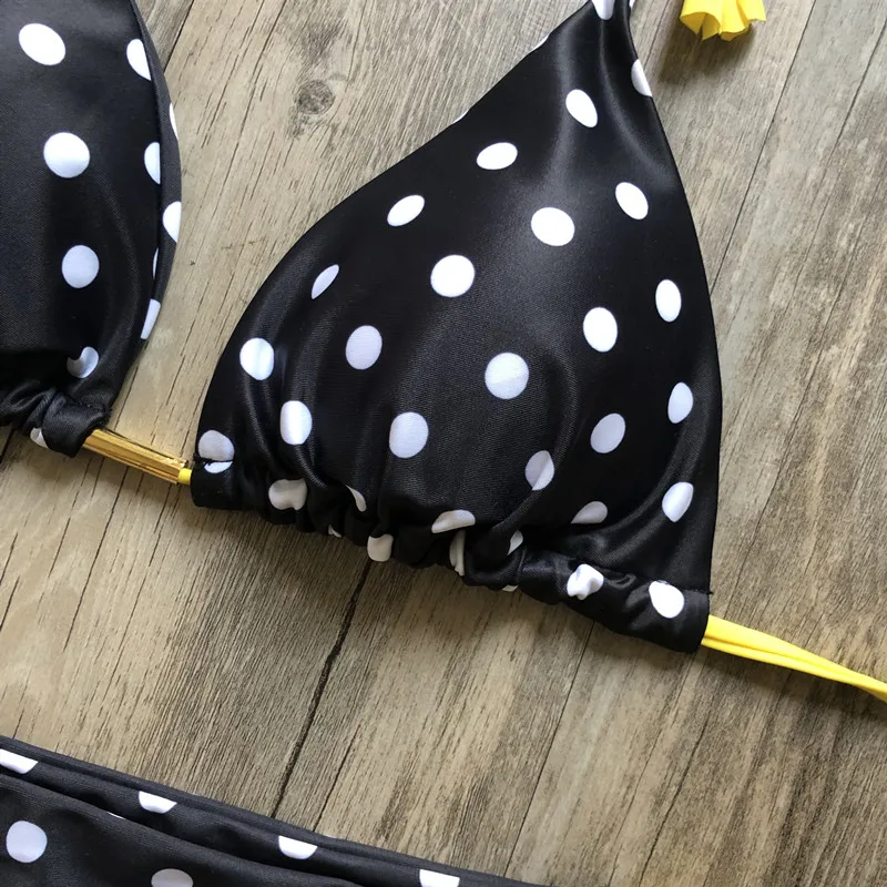 Купальник бикини женский с принтом в горошек пикантный бандо комплект чашками