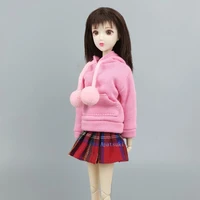 pink clothes for barbie dolls fashion sweatshirt hoodie red plaid pleated skirt outfits for 16 bjd dolls accessories kids toys