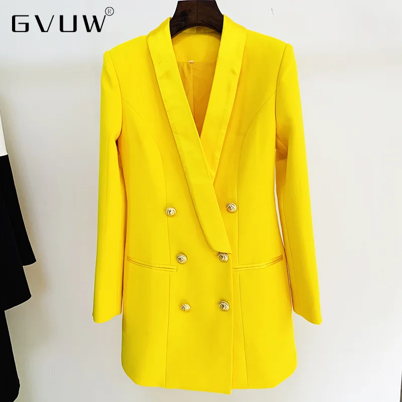 

GVUW 2021 New Suit Fall Dress Autumn Fashion Lion Button Satin Green Fruit Collar Long Suit Dress Vintage Dresses Winter KB1477