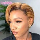 Короткий парик из человеческих волос с челкой оттенок меда блонд Омбре коричневый бордовый черный дешевые прямые человеческие волосы парики