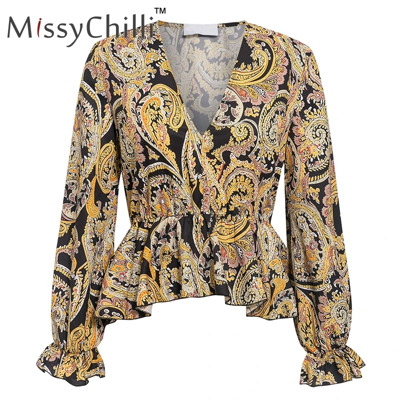 MissyChilli сексуальный принт Пейсли огурцы рисунок с завышенной талией блузка