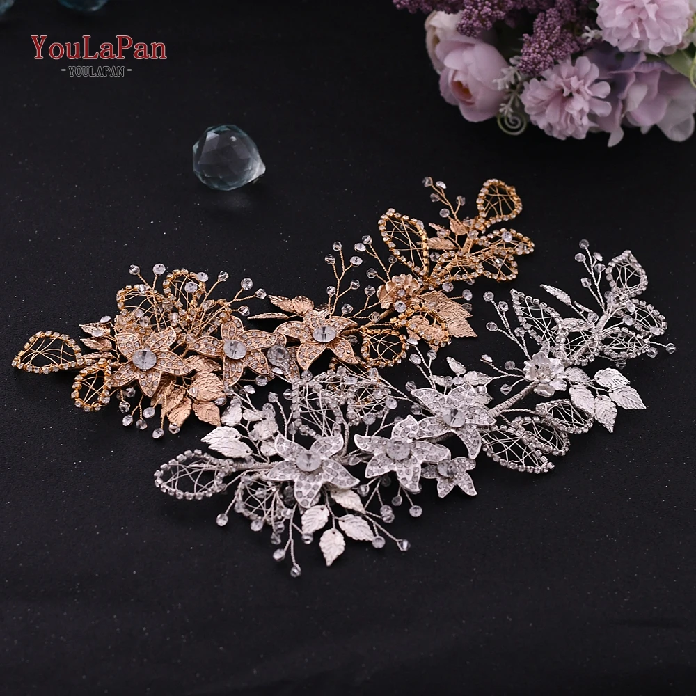 TOPQUEEN HP282 Свадебная головная повязка в виде листьев золотого сплава с цветочным