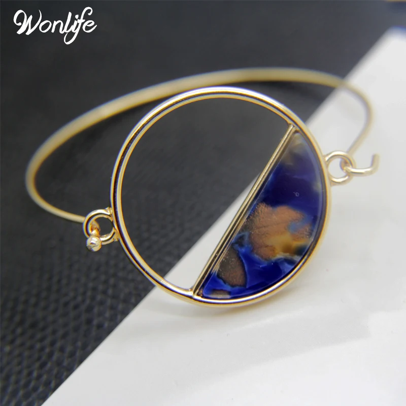Wonlife минимализм ветер круговое кольцо с красочным камнем модный браслет хан