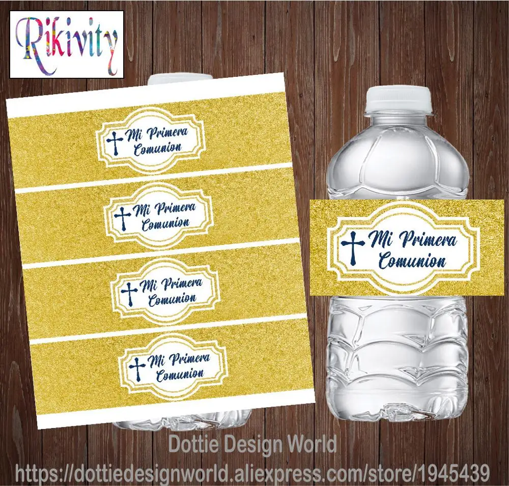 20 шт. золотые блестящие бутылки для воды первого причастия этикетки вина
