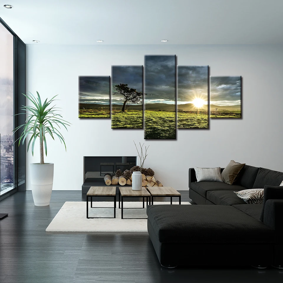 Canvas wall art Winter Sunset scenery 5 Pieces Painting Modular nature Wallpapers Poster Print for living room Home Decor | Дом и сад