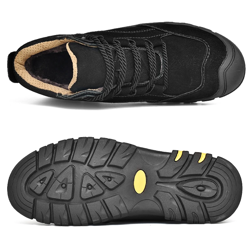 Мужская обувь из коровьей кожи Зимние теплые кроссовки натуральной с плюшевой