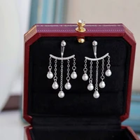 s925 sterling silver five tassel pearl earrings elegant temperament retro style exaggerated earrings