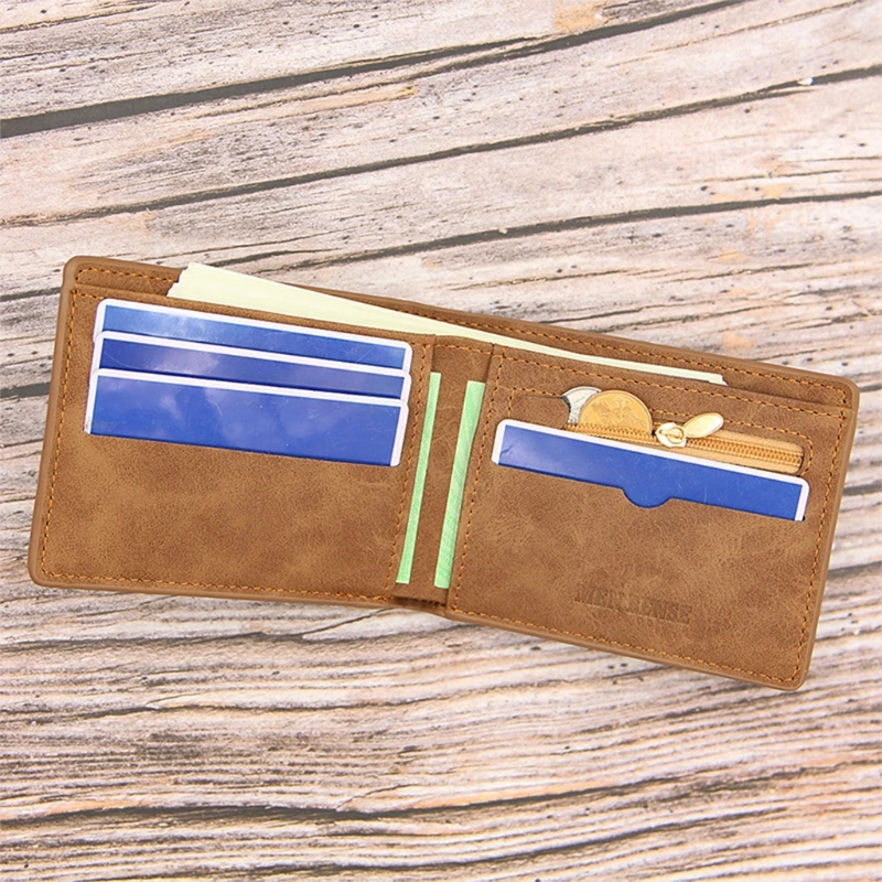 

066F Для Мужчин's из искусственной кожи Винтаж короткий бумажник для кредитных держатель для карт Двойные Бизнес кошелек
