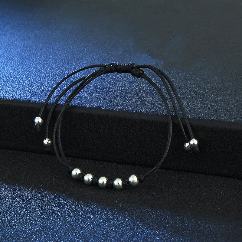 Новый S925 Серебряный Бисер Круглый ножной браслет корейский стиль Черная веревка