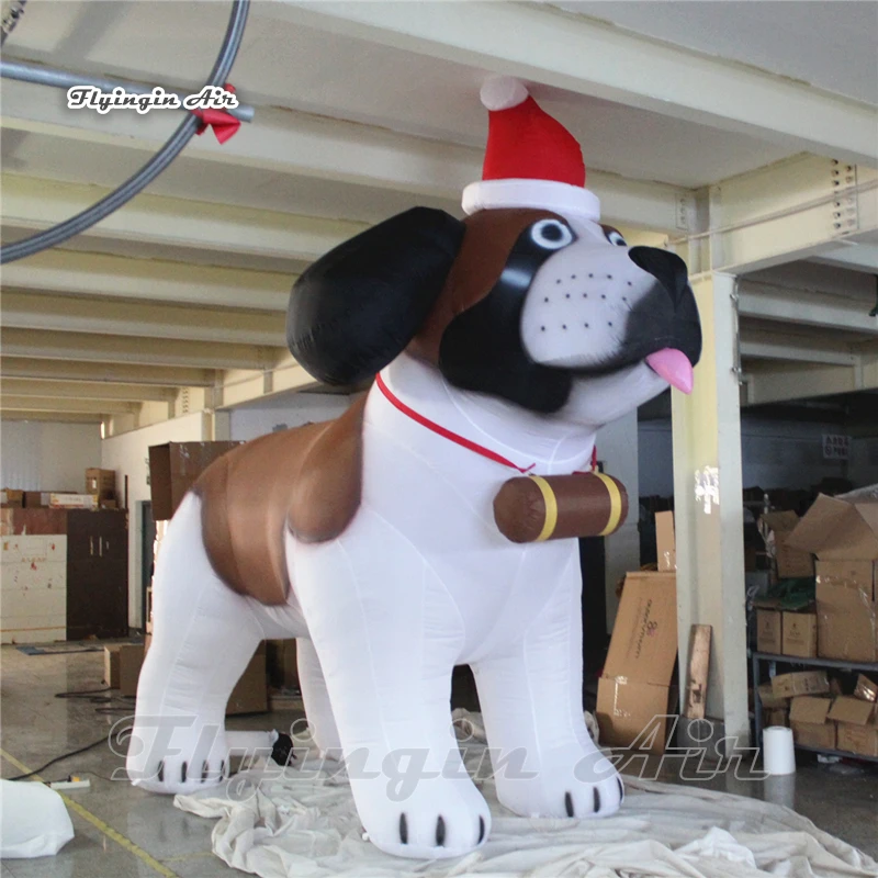 Giant Cute Inflatable Dog 4m Air Blow Up Puppy Model Balloon With A Red Christmas Hat For Outdoor Decoration