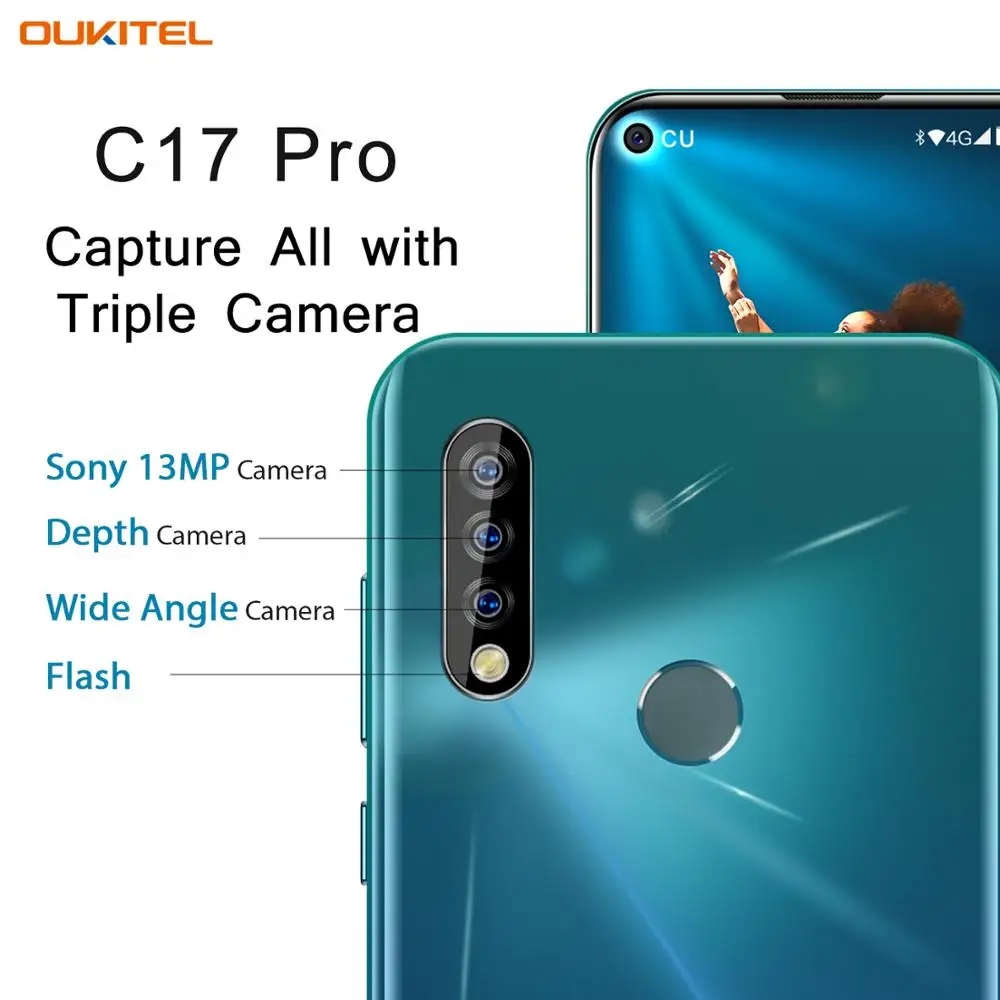 OUKITEL C17 Pro, двойной, 4G, Android 9,0, смартфон, отпечаток пальца, распознавание лица, мобильный телефон, 6,35 '', 4 ГБ, 64 ГБ, 19:9, мобильный телефон, четыре ядра, 3900 мАч