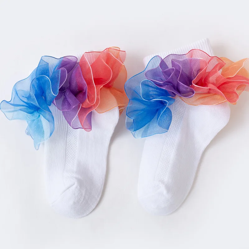 

Spring Autumn Princess Cotton Solid Color White Soft Student Socks Children Girls Colorful Ruffle Lace Fashion Dance Socks