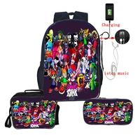3 pcs set friday night funkin backpack usb charge school bags for teens pen bags bookbags girls boys laptop knapsack lunch box