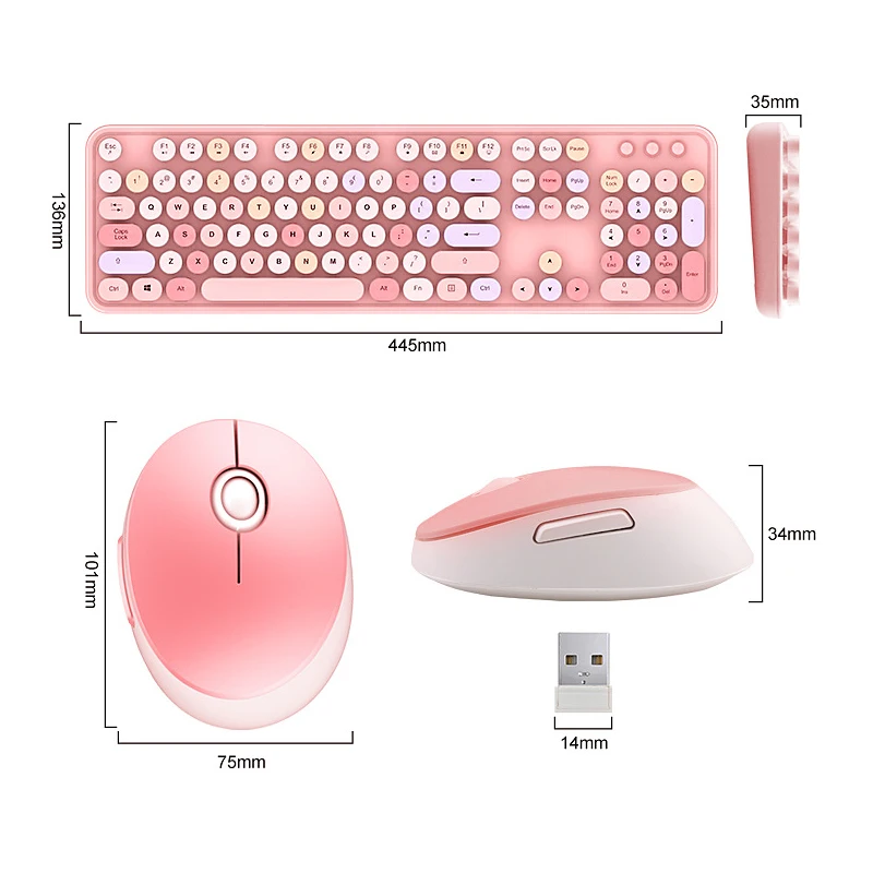

Back Bracket Women Keyboard+Mouse Set 2.4G Wireless Keyboard Mouse Kit PC Keyboards Laptop USB Mause Pink Keyboard