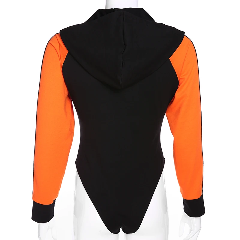 

Weekeep Women Patchwork Letter Print Bodysuit Spring Autumn Casual Long Sleeve Bodysuits