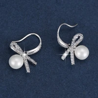 women earrings zircon bow shaped pearl earrings fashion banquet engagement earrings customized for women gift for girlfriend