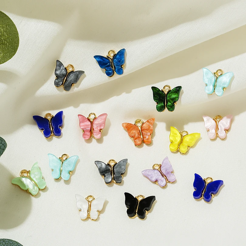 10 шт./лот разноцветные акриловые подвески в виде бабочек из сплава милые DIY