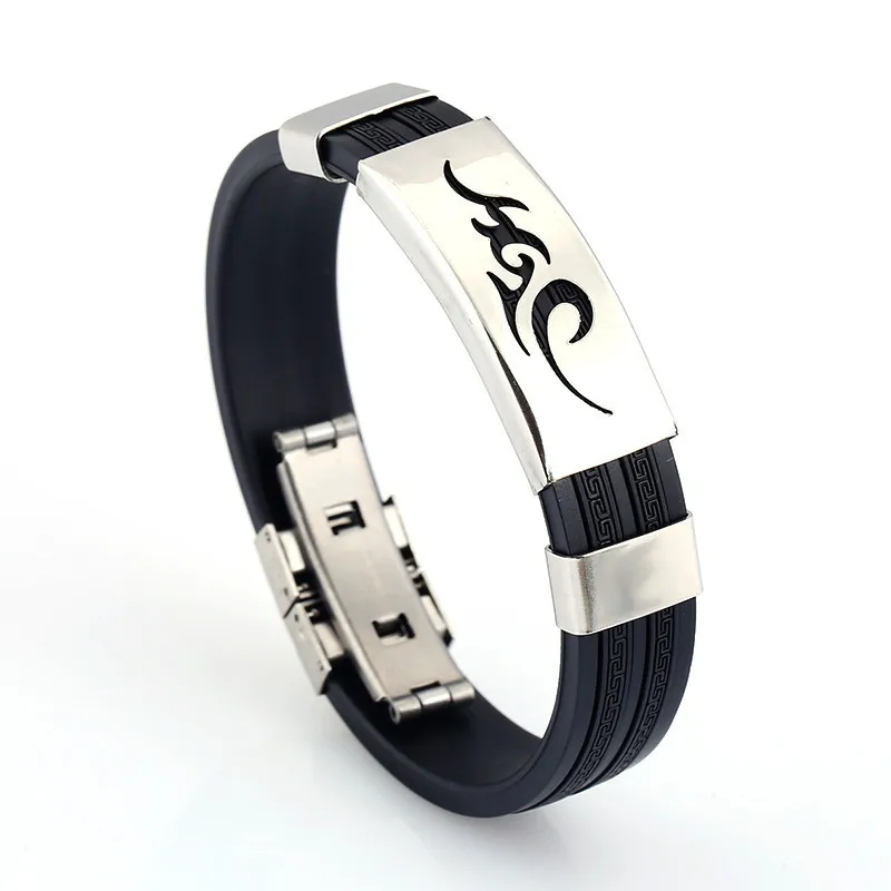 

Hot selling titanium steel personality Korean flame men's silicone bracelet fashion men's stainless steel bracelet wholesale