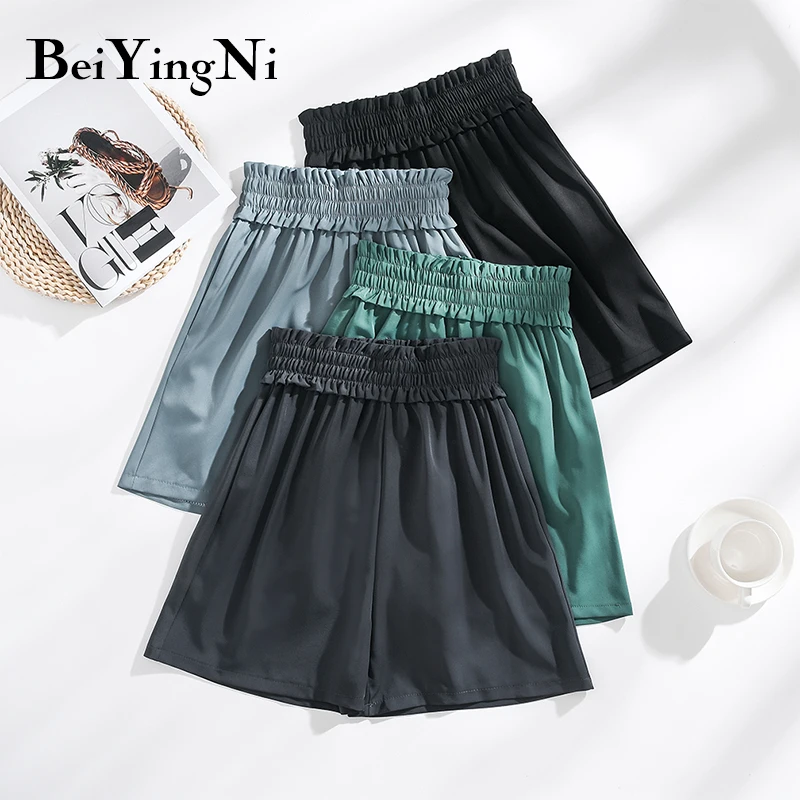 

Beiyingni Women Shorts Loose Elastic High Waist Pockets Casual Plus Size Black Wide Leg Short Pants Female Vintage Sportwear