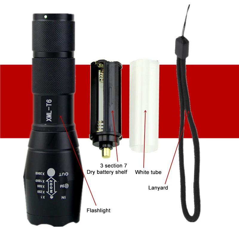

LED Rechargeable Flashlight 5-Mode Tactical Flashlight T6 Telescopic Zoomable 90000LM Waterproof Lamp Ultra Bright Lantern Camp