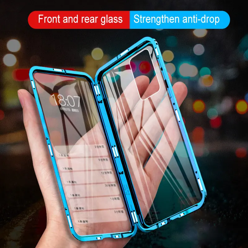 360 Metal Magnetic Adsorption Case For Huawei Honor 50 8X 9X P40 P30 P20 Lite Mate 20 30 Pro Double-sided Anti-drop Glass Cover