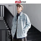 LAPPSTER мужская Японская уличная одежда Повседневная джинсовая куртка с принтом для девочек 2020 графическая черная джинсовая куртка в Корейском стиле винтажная ветровка