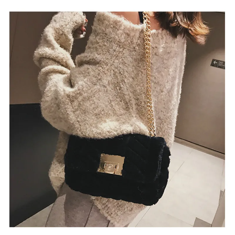 Женская меховая сумка новинка зимы 2019 роскошная дизайнерская на плечо с цепочкой