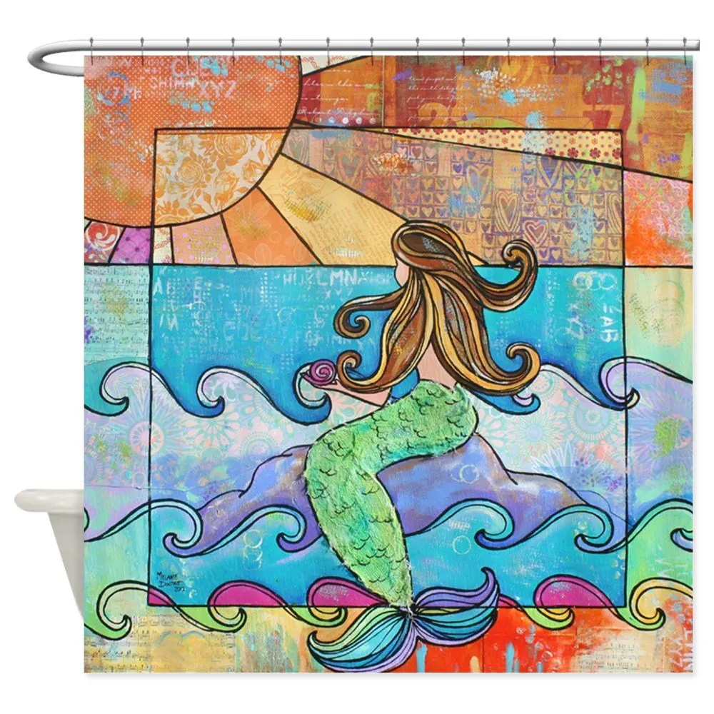 

Sunset Mermaid Beach Ocean Decorative Fabric Shower Curtain