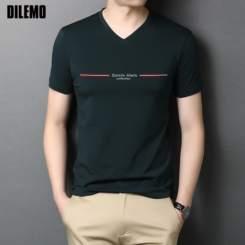 

2021 Summer New Brand Tops t Shirt Men 95% Cotton 5% Spandex V Neck Plain Solid Color Short Sleeve Casual Fashion Men Clothes