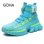 Кроссовки-носки мужские высокие, дышащие вязаные, повседневная обувь на платформе, синие, большие размеры, 2021