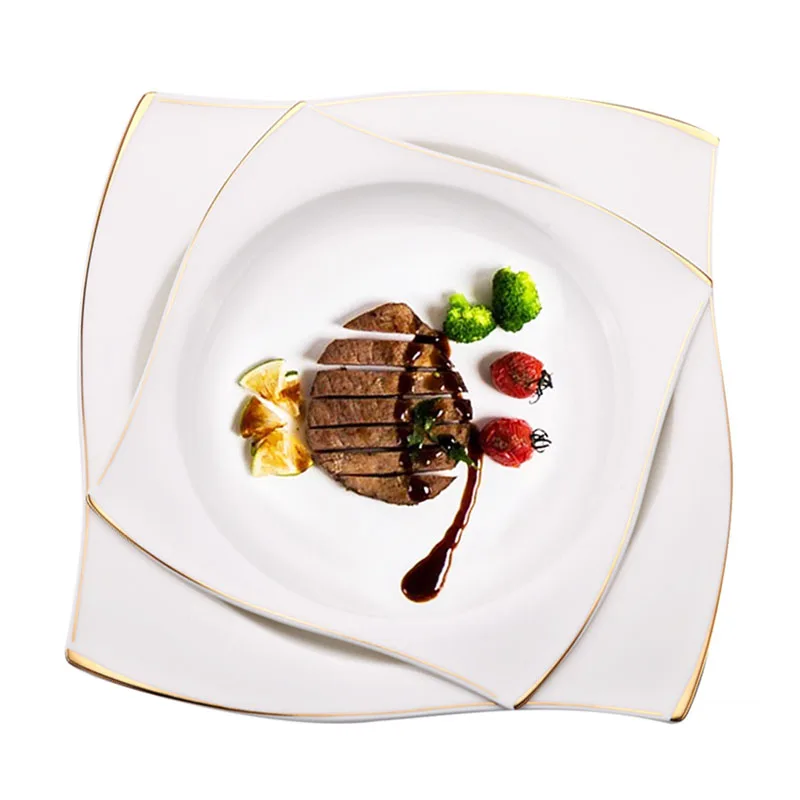 

YeFine Advanced Bone Porcelain Tableware Square Dinner Plates Dishes High Quality White Ceramic Dinnerware Sets Soup Bowls