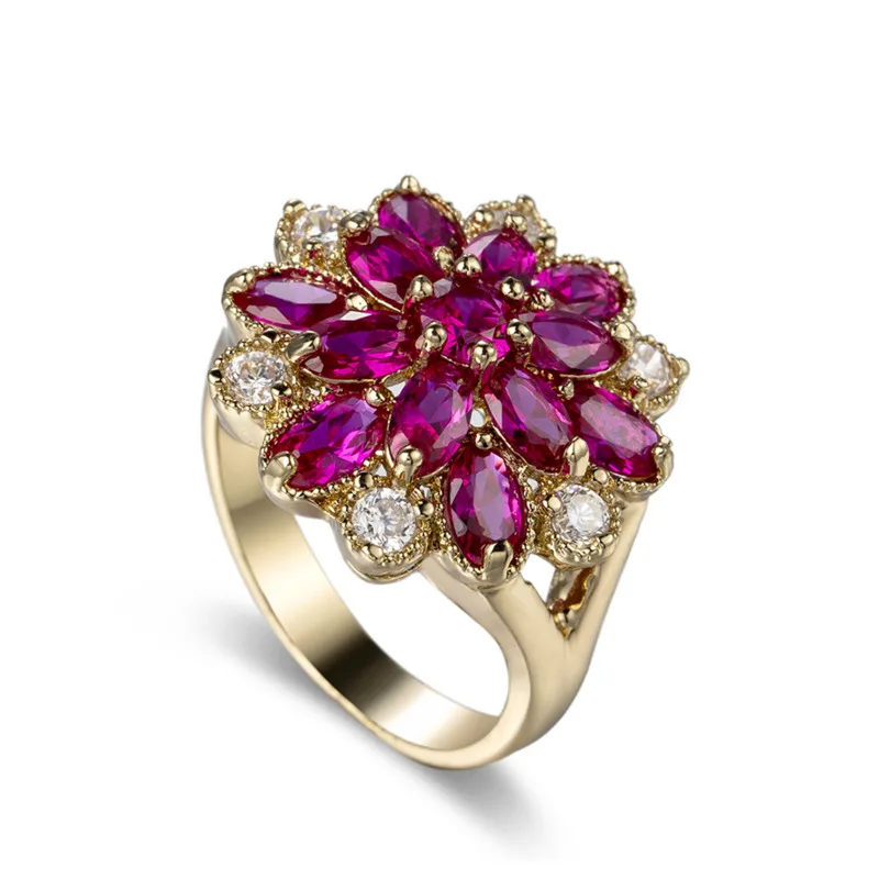 Женские кольца с розовым топазом Anillos Yuzuk обручальные цветком из стерлингового