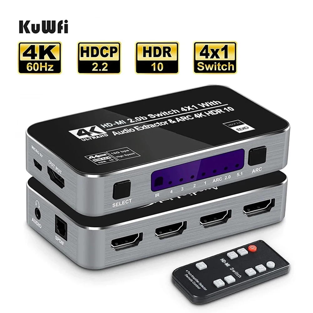 4K60Hz 4 Порты HD MI 2.0b коммутатор коробка в 1 с оптическим 3 5 мм стерео аудио выход