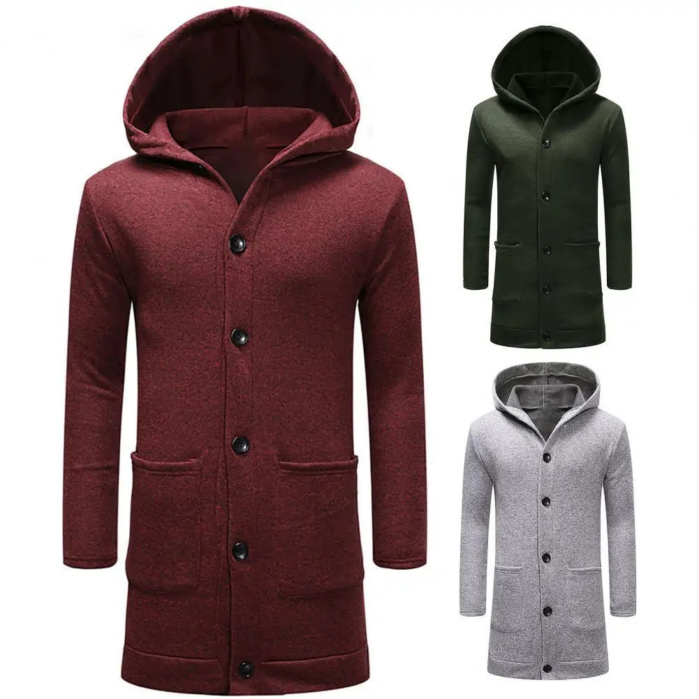 

Повседневное однотонное пальто средней длины с длинными рукавами и большими карманами для повседневной носки