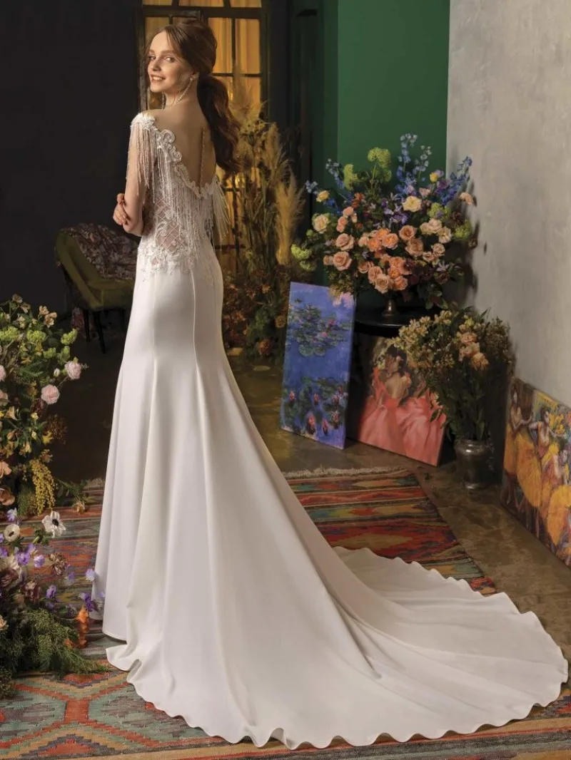 2020 свадебное платье es с глубоким вырезом и кружевной аппликацией свадебные