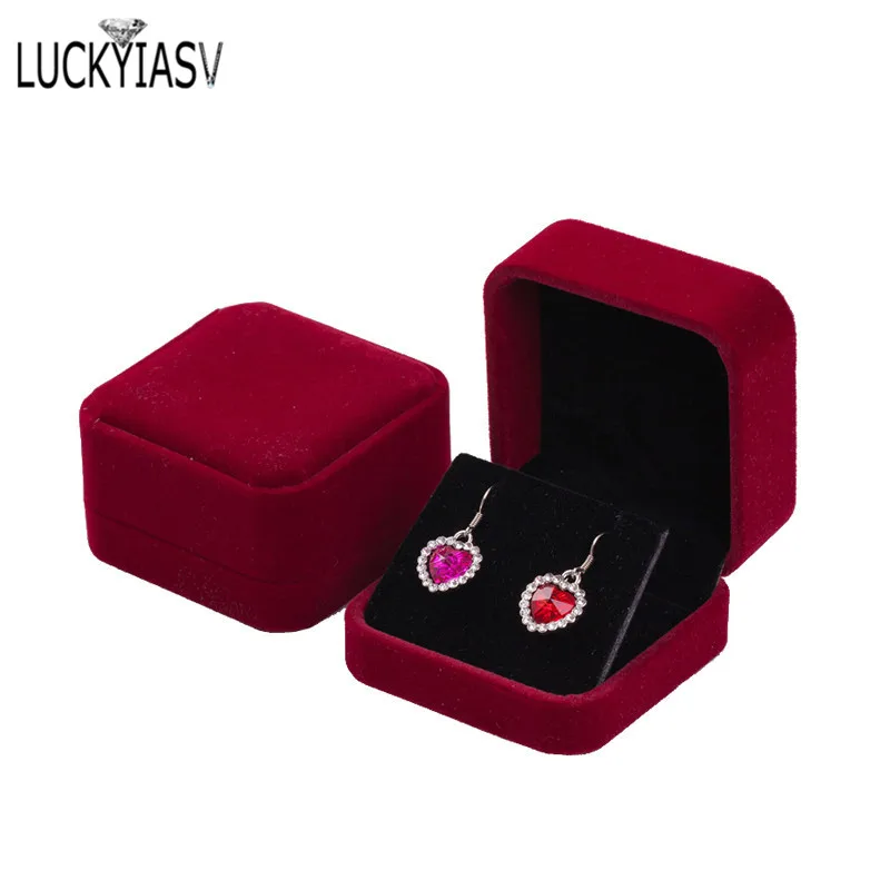 Flip Cover Jewelry Storage Boxes Earrings Pendant Jewelry Box Velvet Case Earrings Plastic Display Box 7*7*4cm images - 6